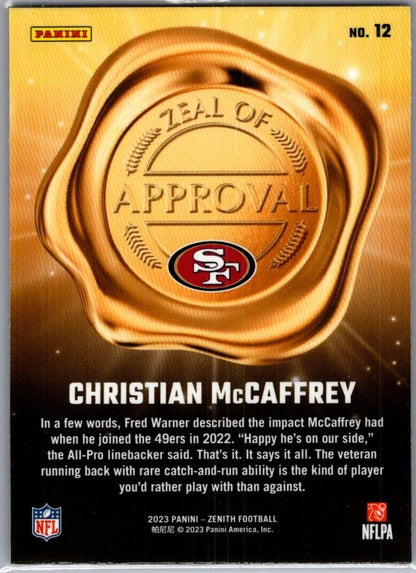 2023 Panini Zenith - Zeal of Approval #12 Christian McCaffrey