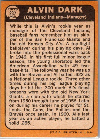 1968 Topps #237 Alvin Dark EX/NM