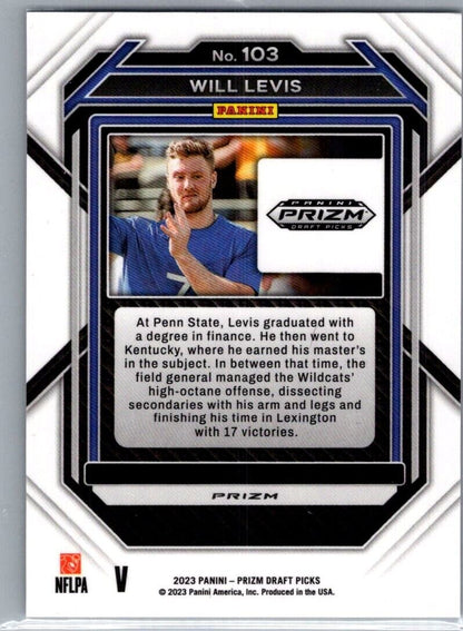 2023 Panini Prizm Draft Picks Silver Will Levis #103 (RC)