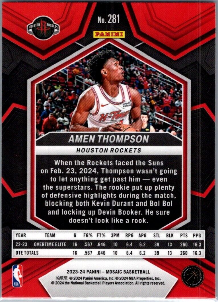 2023-24 Panini Mosaic Amen Thompson #281 RC City Edition