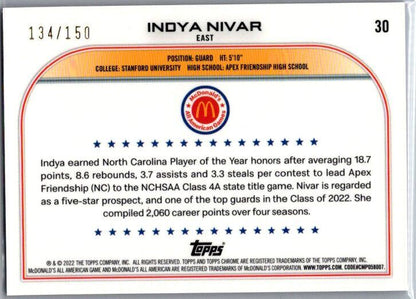 2022 Topps Chrome McDonald's All American #30 Indya Nivar Fuchsia #/150