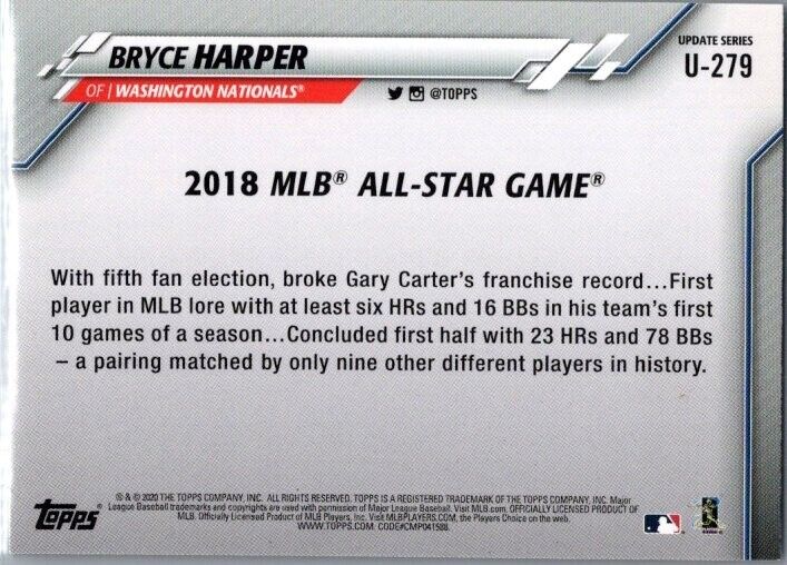 2020 Topps Update Series - All-Star Swinging, Horizontal #U-279 Bryce Harper