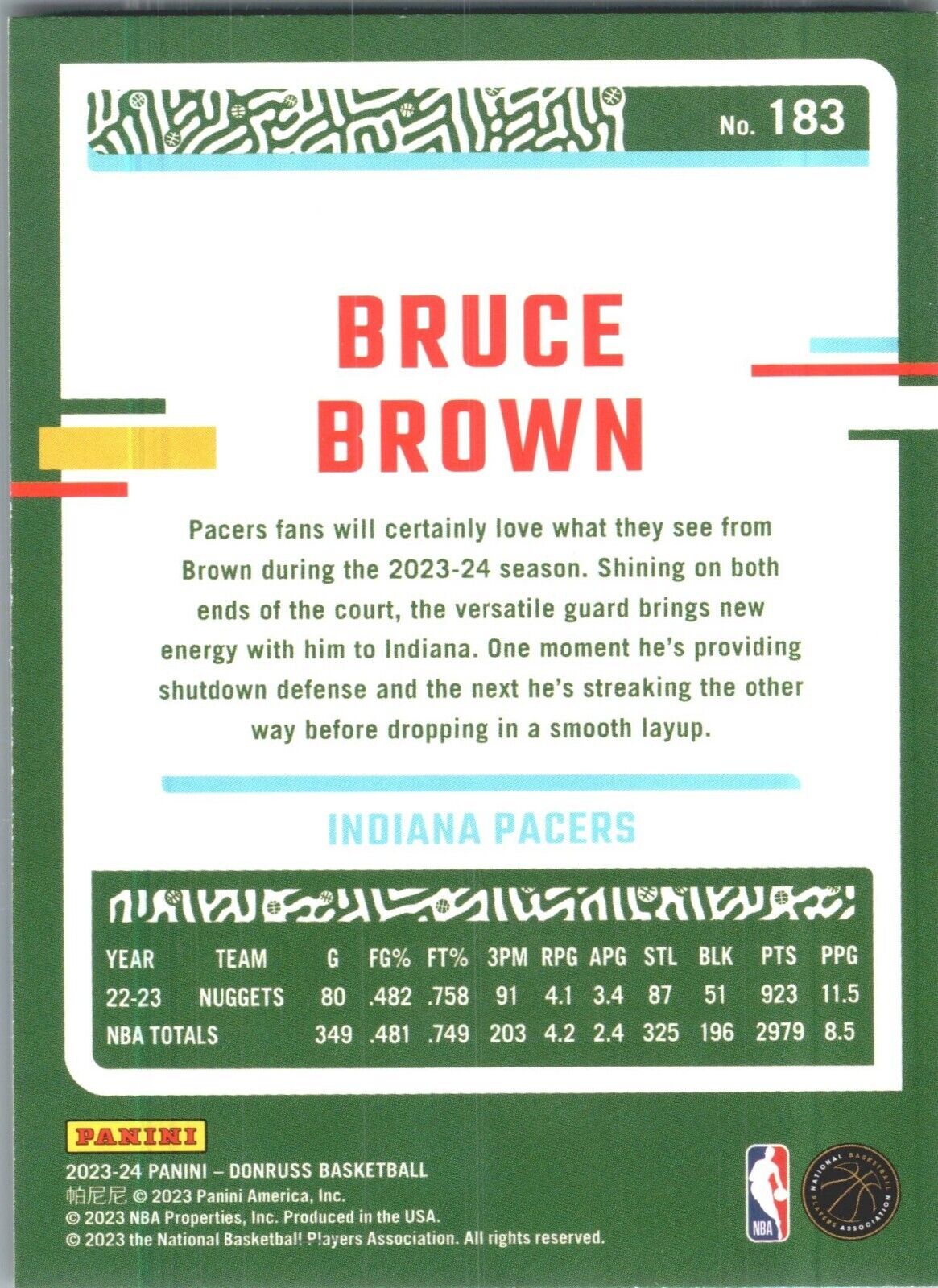 2023-24 Panini Donruss - #183 Bruce Brown