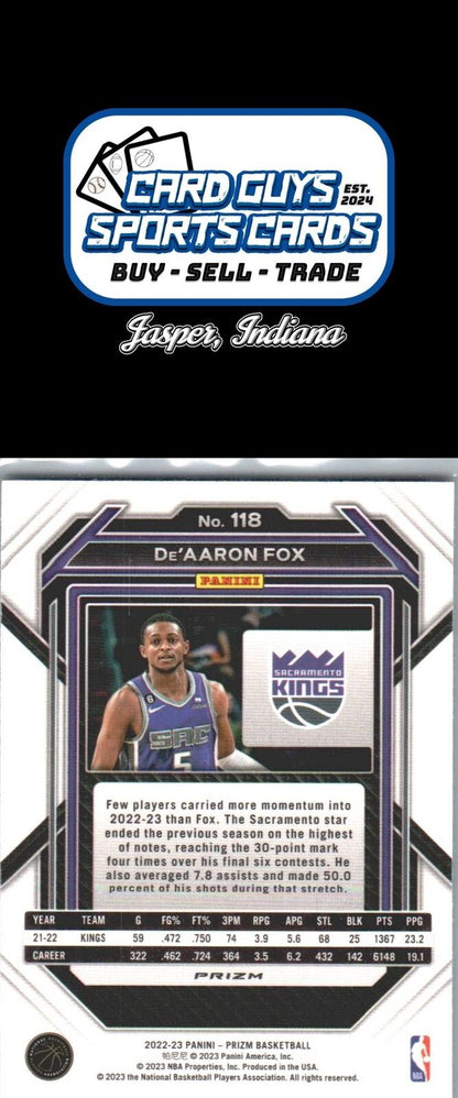 2022-23 Panini Prizm #118 De'Aaron Fox Prizms Green