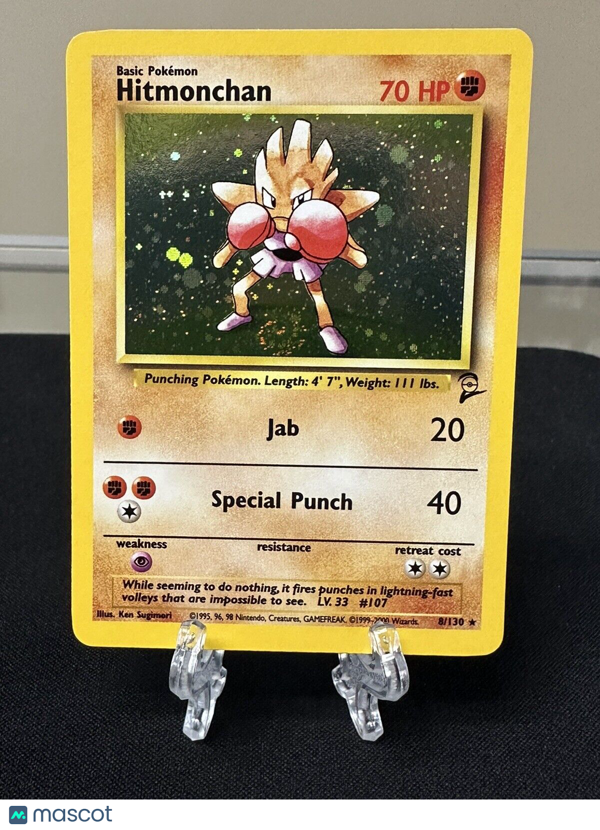 Pokémon TCG Hitmonchan Base Set 2 8/130 Holo Unlimited Holo Rare NM