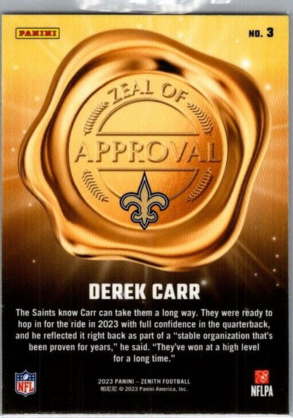 2023 Panini Zenith - Zeal of Approval #3 Derek Carr