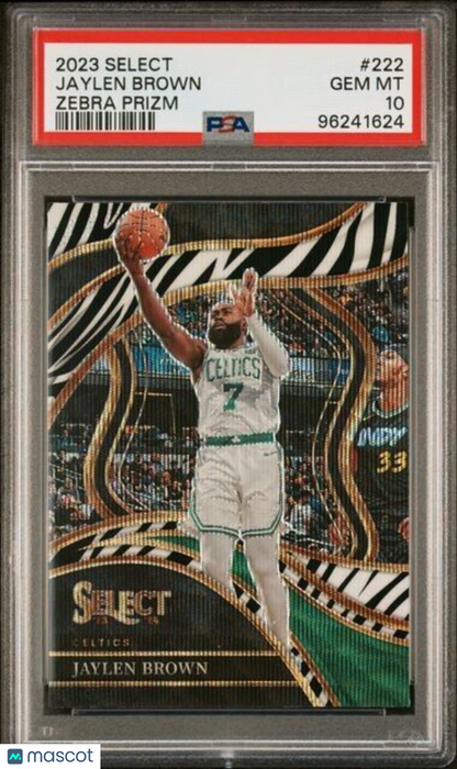 2023 Panini Select Courtside Zebra Prizm #222 Jaylen Brown PSA GEM MT 10