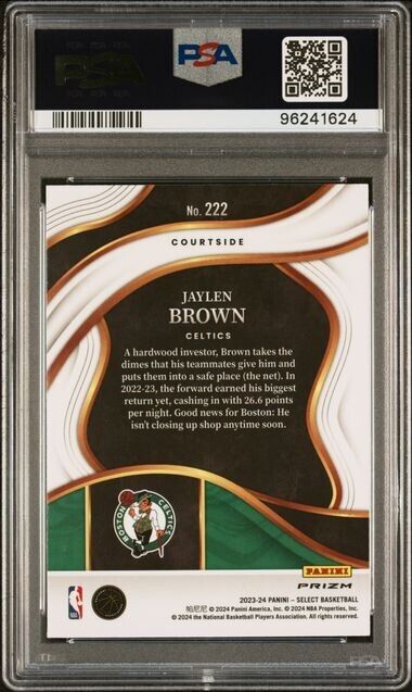 2023 Panini Select Courtside Zebra Prizm #222 Jaylen Brown PSA GEM MT 10