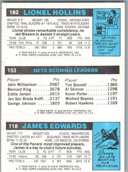 1980-81 Topps James Edwards, Mike Newlin, Lionel Hollins #182-153-118