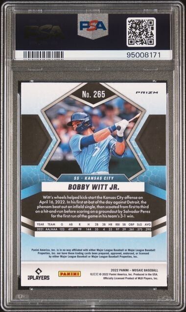 2022 Panini Mosaic #265 Bobby Witt Jr PSA GEM MT 10