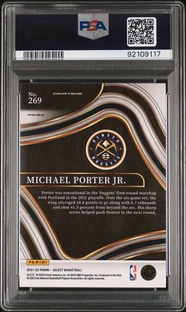 2021 Panini Select Courtside Tiger #269 Michael Porter Jr PSA GEM MT 10