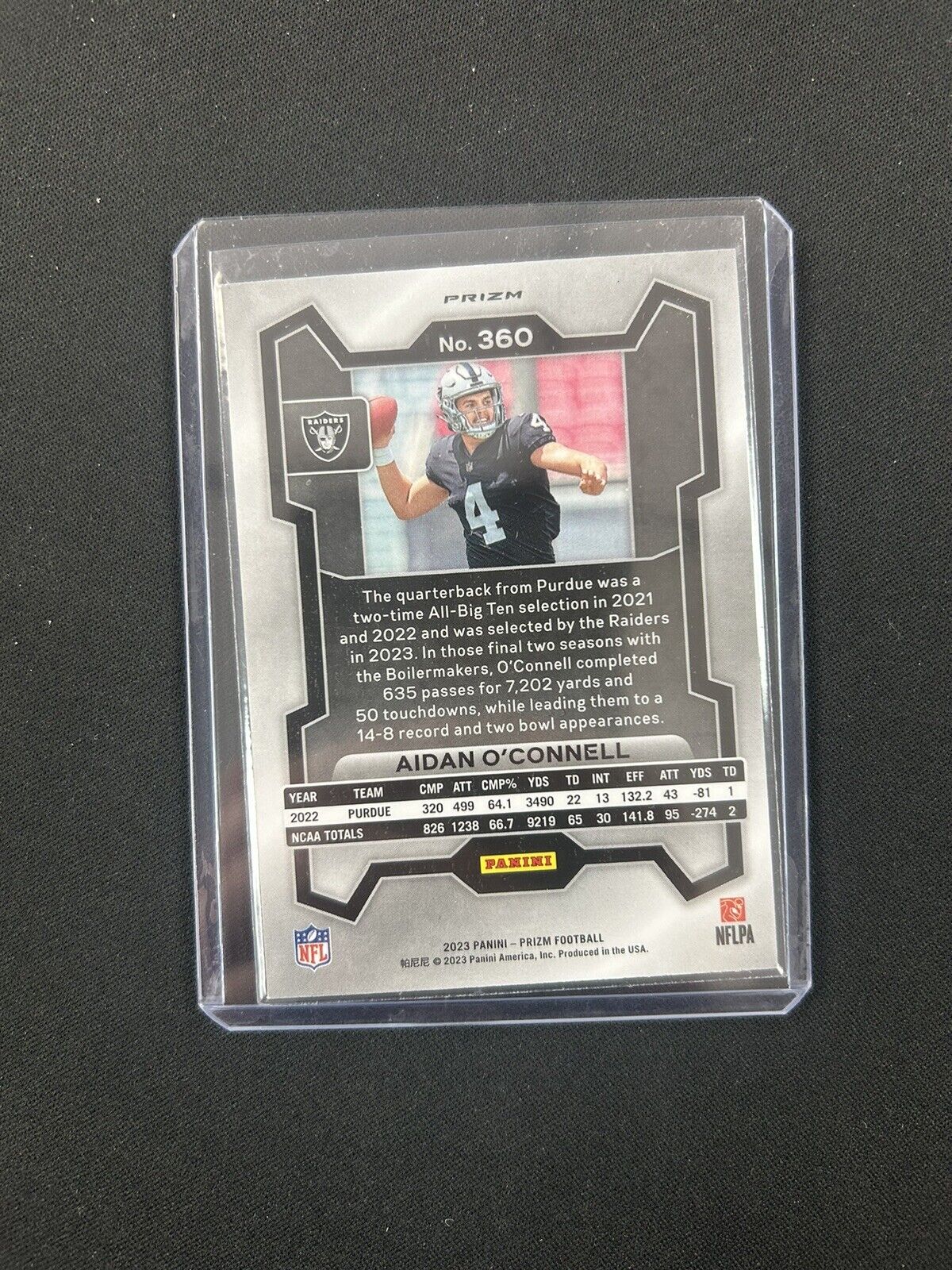 2023 Panini Prizm Aidan O'Connell Silver Prizm Rookie Card RC #360 Raiders