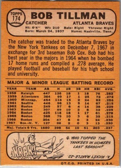 1968 Topps #174 Bob Tillman VG/EX