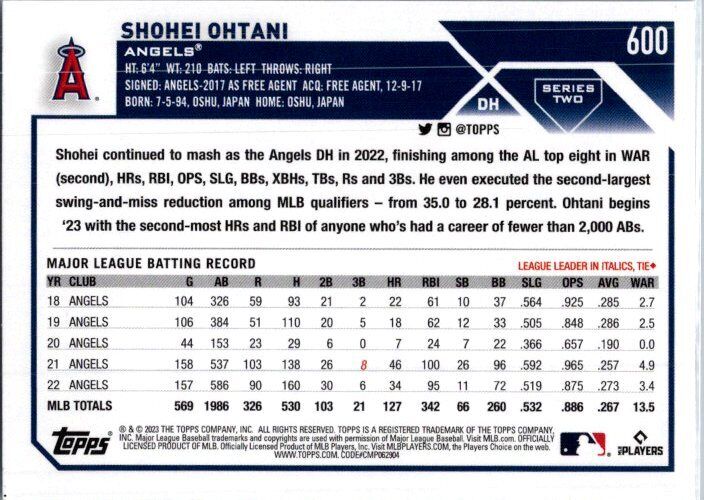 2023 Topps #600 Shohei Ohtani