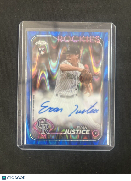 2024 Topps Chrome Rookie Autographs Blue Wave Refractor #RA-EJ Evan Justice