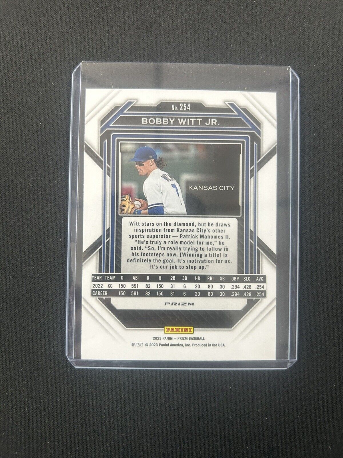 2023 Panini Prizm Baseball Blue Cracked Ice Prizm RC #254 Bobby Witt Jr Royals