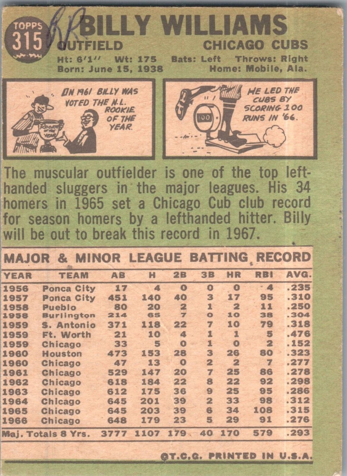 1967 Topps - #315 Billy Williams