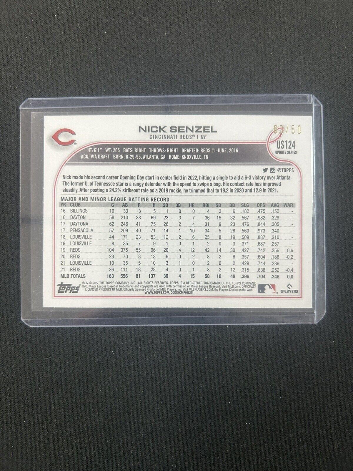 2022 Topps Update Nick Senzel Father’s Day /50 Cincinnati Reds